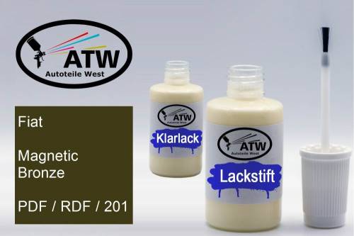 Fiat, Magnetic Bronze, PDF / RDF / 201: 20ml Lackstift + 20ml Klarlack - Set, von ATW Autoteile West.